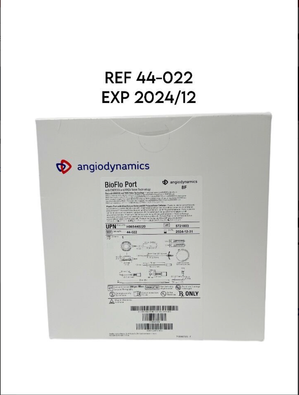 ANGIODYNAMICS INC 44-022 BIOFLO PLASTIC PORT WITH ENDEXO 8F FILLED VALVED EXP 2024 12