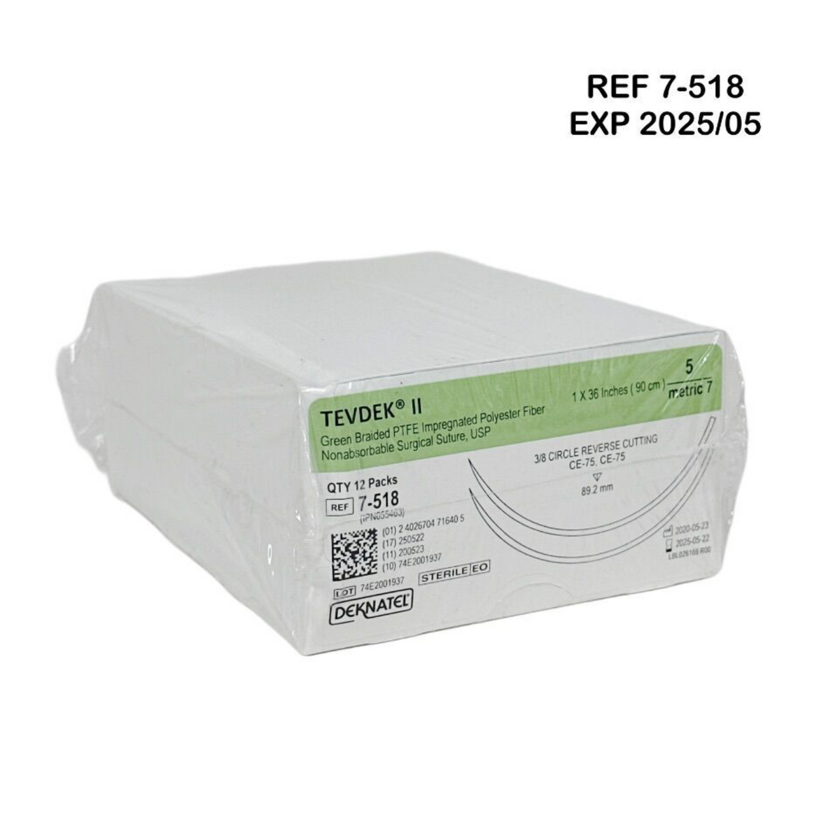 TELEFLEX 7-518 TEVDEK II Green Braided PTFE Impregnated Polyester F Nonabsorbable Surgical Suture EXP 2025 05
