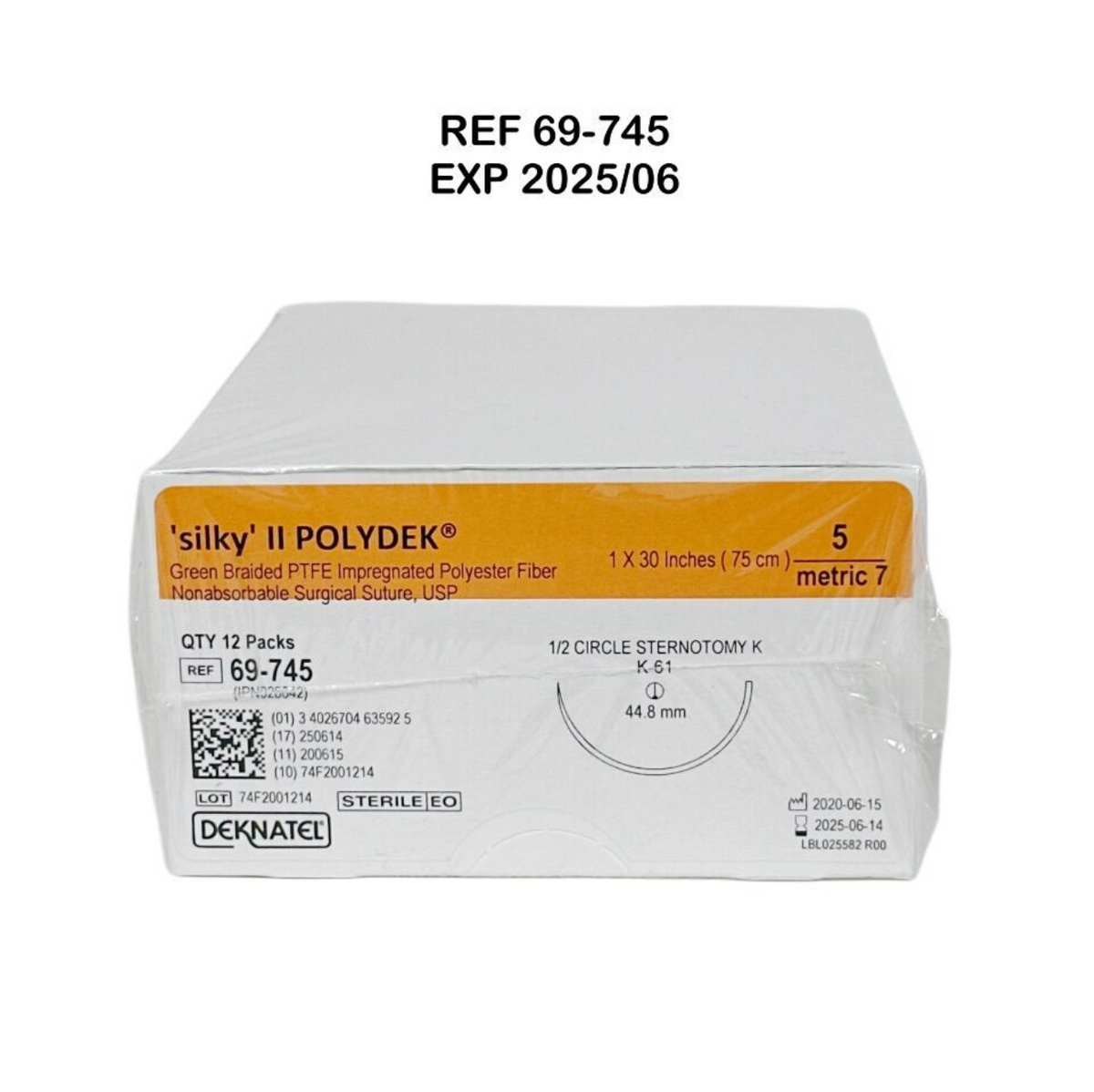 TELEFLEX 69-745 silky II POLYDEK Green Braided PTFE Impregnated Polyester Fiber Nonabsorbable Surgical Suture 12/BOX EXP 2025 06