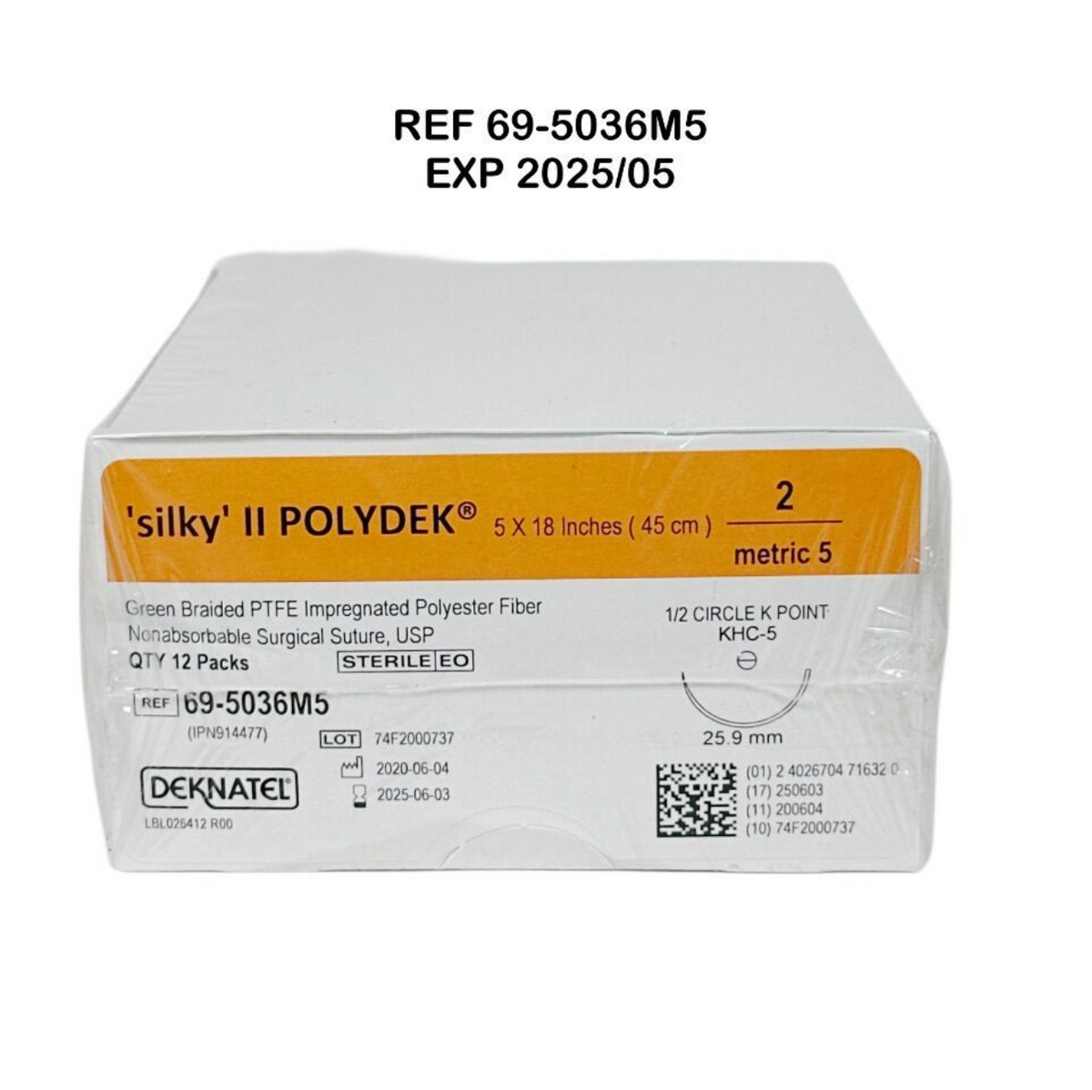 TELEFLEX 69-5036M5 'silky' II POLYDEK 5x Green Braided PTFE Impregnated Polyester Fib Nonabsorbable Surgical Suture 12/BOX EXP 2025 05