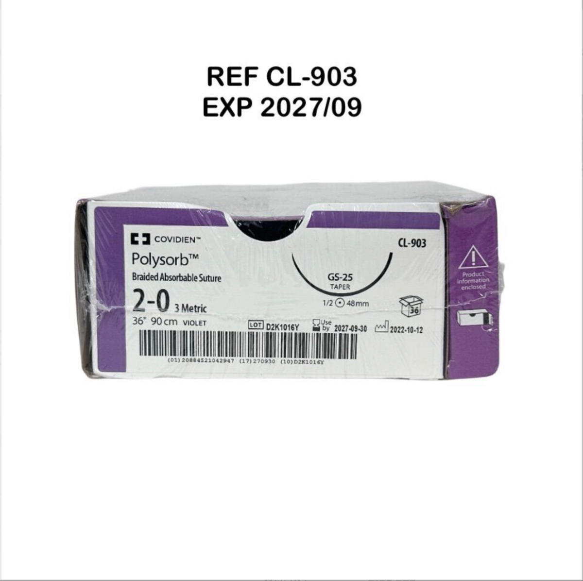 COVIDIEN CL-903 Polysorb Braided Absorbable Suture 2-0 3 Metric 36" 90 Cm VIOLET EXP 2027 09