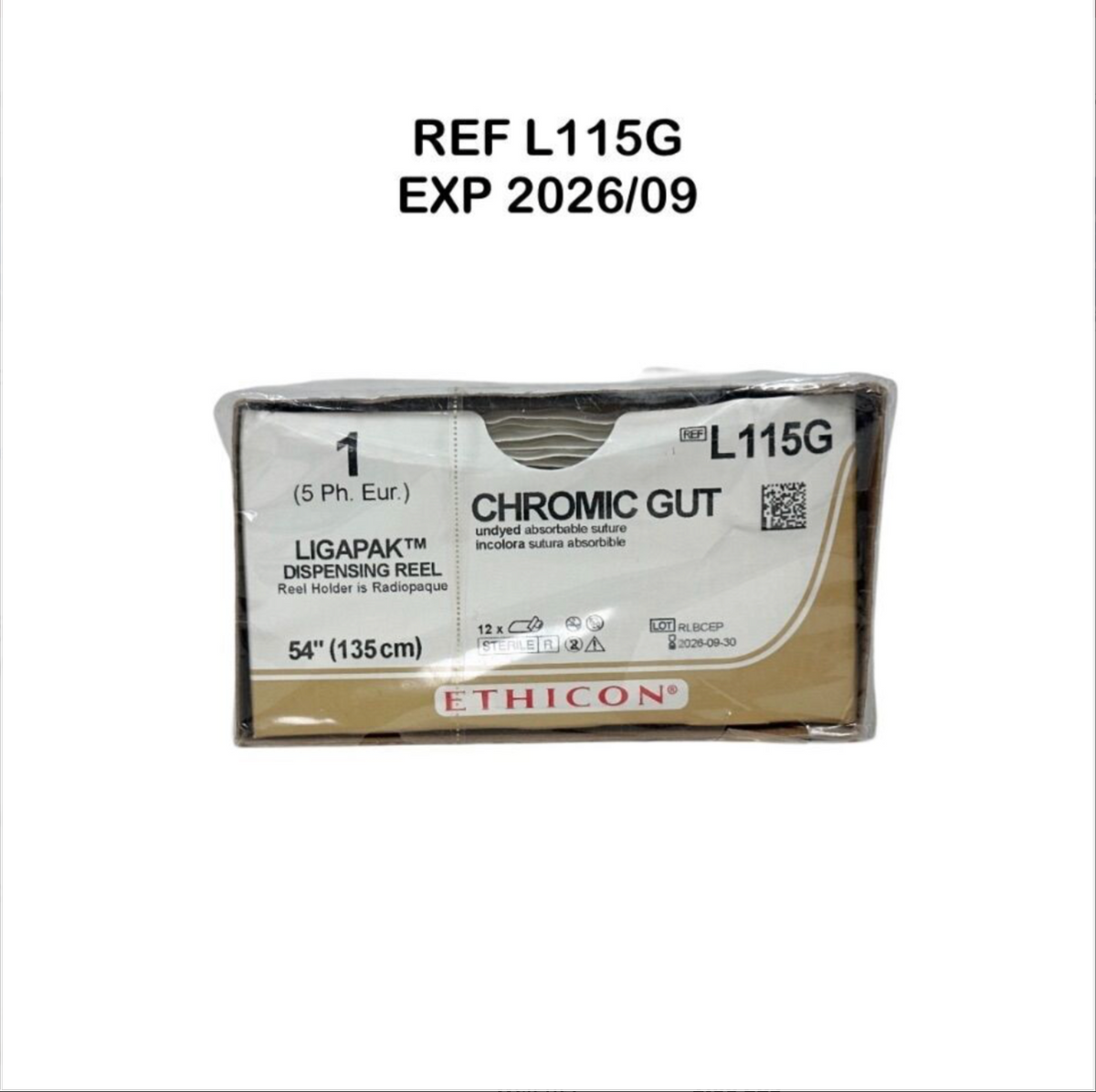 ETHICON L115G CHROMIC GUT undyed absorbable suture 1 LIGAPAKT DISPENSING REEL EXP 2026 09
