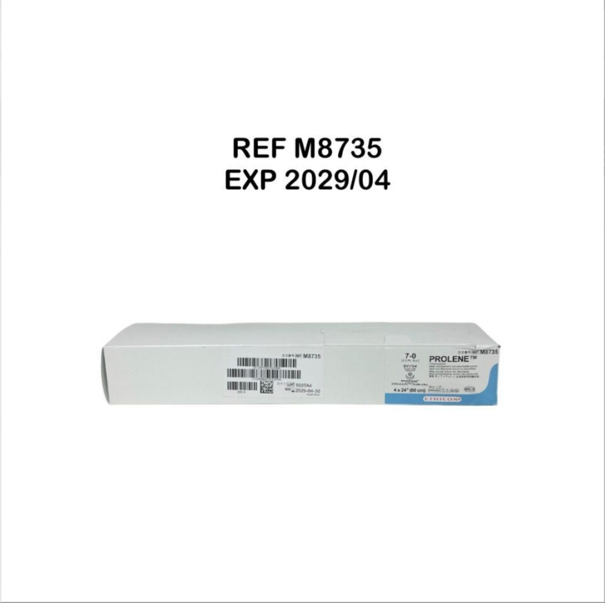 ETHICON M8735 PROLENE Polypropylene blue monofilament non-absorbable suture 7-0 (0.5 Ph. Eur.) BV175-6 8 mm 3/8C aperpoint EXP 2029 04