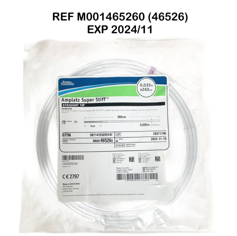 BOSTON SCIENTIFIC M001465260/ (46526) Amplatz Super Stiff STRAIGHT TIP Guidewire 0.035 in X 260cm EXP 2024 11