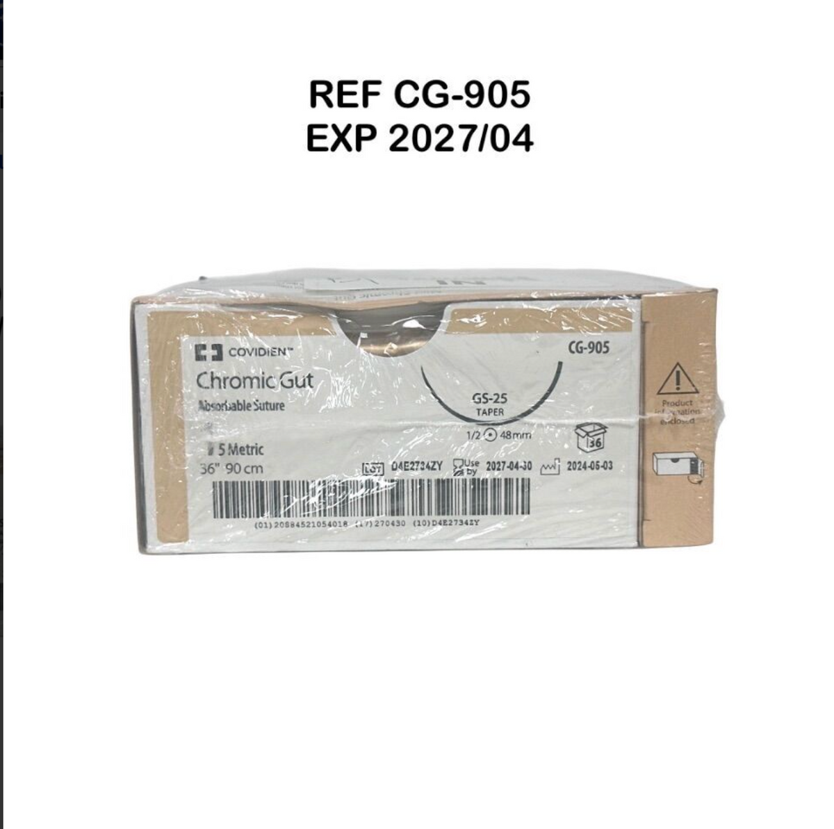 COVIDIEN CG-905 Chromic Gut Absorbable Suture 1 (5 Metric) 36" 90cm GS-25 Taper EXP 2027 04