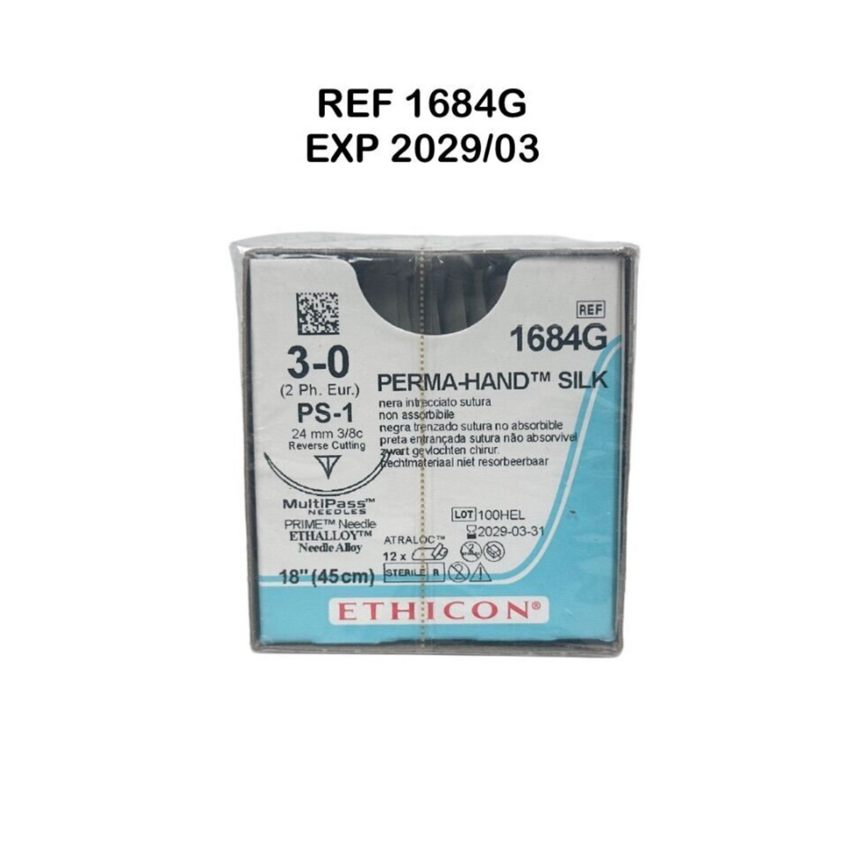 ETHICON 1684G PERMA-HAND SILK SUTURE 3-0 (2 Ph. Eur.) PS-1 EXP 202903
