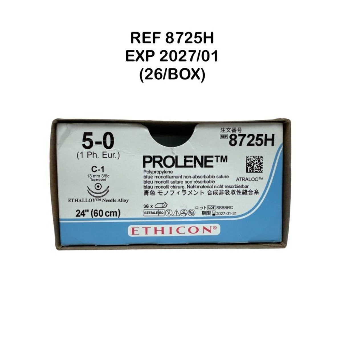 ETHICON 8725H PROLENE blue monofilament non-absorbable suture 5-0 (1 Ph. Eur.) C-1 EXP 2027 01 (26/BOX)