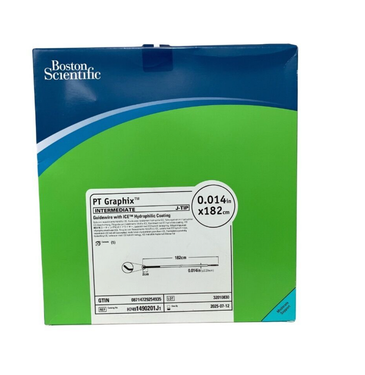 BOSTON SCIENTIFIC H7491490201J1 PT Graphix Intermediate Guidewire J-Tip 0.014in x 182cm Hydrophilic Exp 2025 07