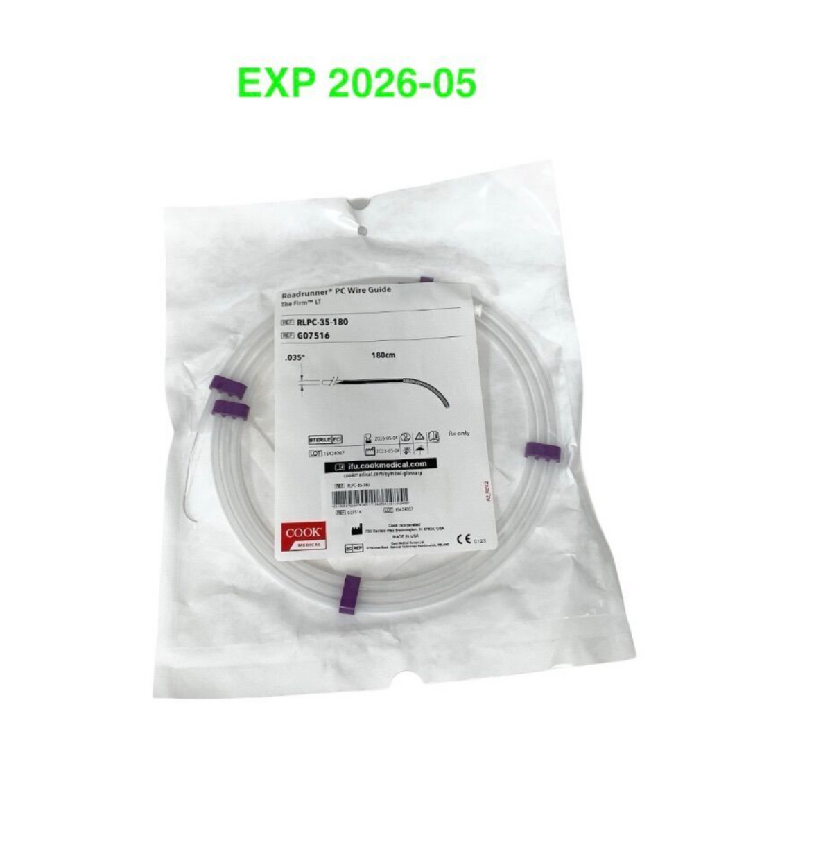 COOK MEDICAL RLPC-35-180 Roadrunner PC Wire Guide .035″ 180cm The Firm LT Exp 2026 05