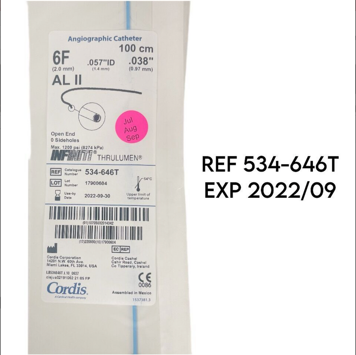 CORDIS 534-646T INFINTI THRULUMEN Angiographic Catheter 6F EXP 2022 09