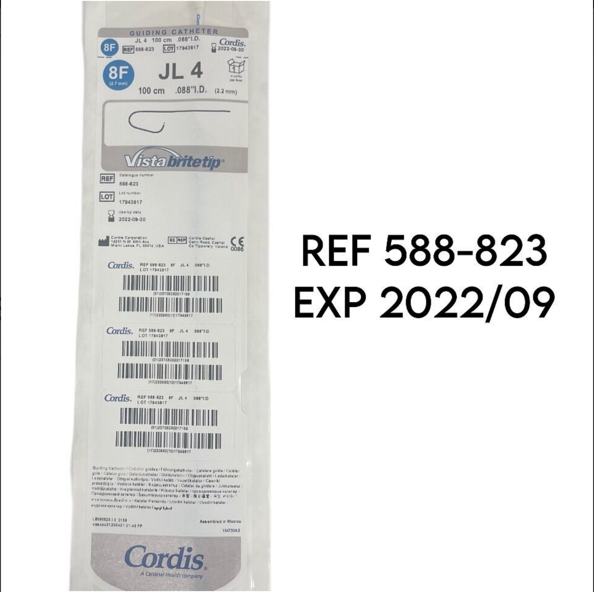 CORDIS 588-823 JL4 guiding catheter 8F VistaBritetip EXP 2022 09
