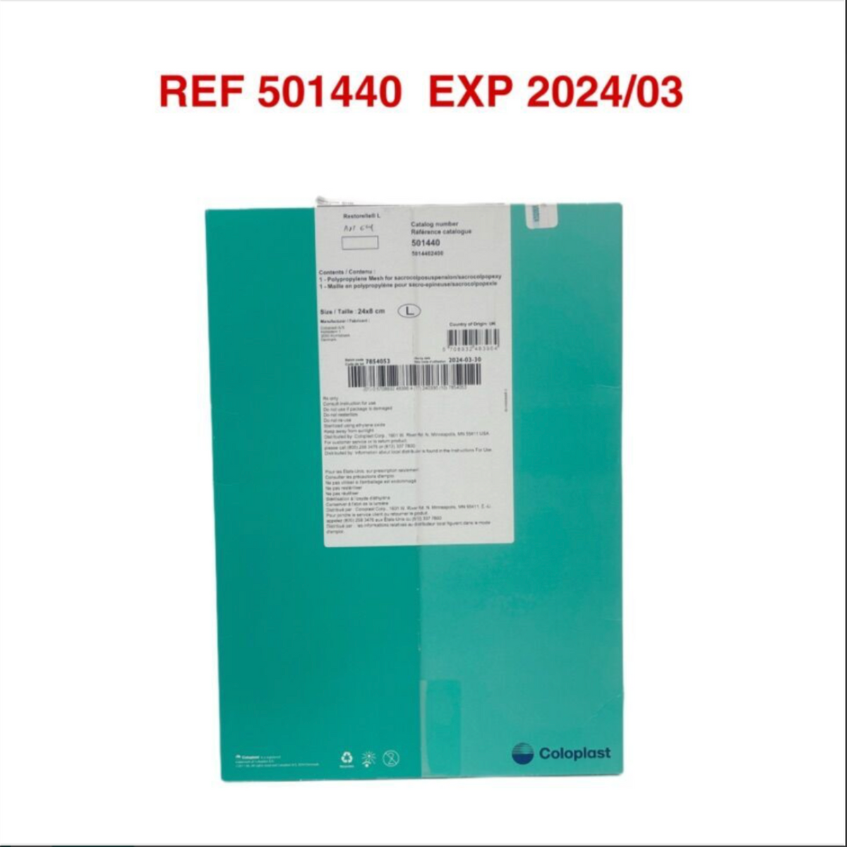 COLOPLAST 501440 RESTORELLE L MESH POLYPROPYLENE 24CM X 8CM EXP 2024 03