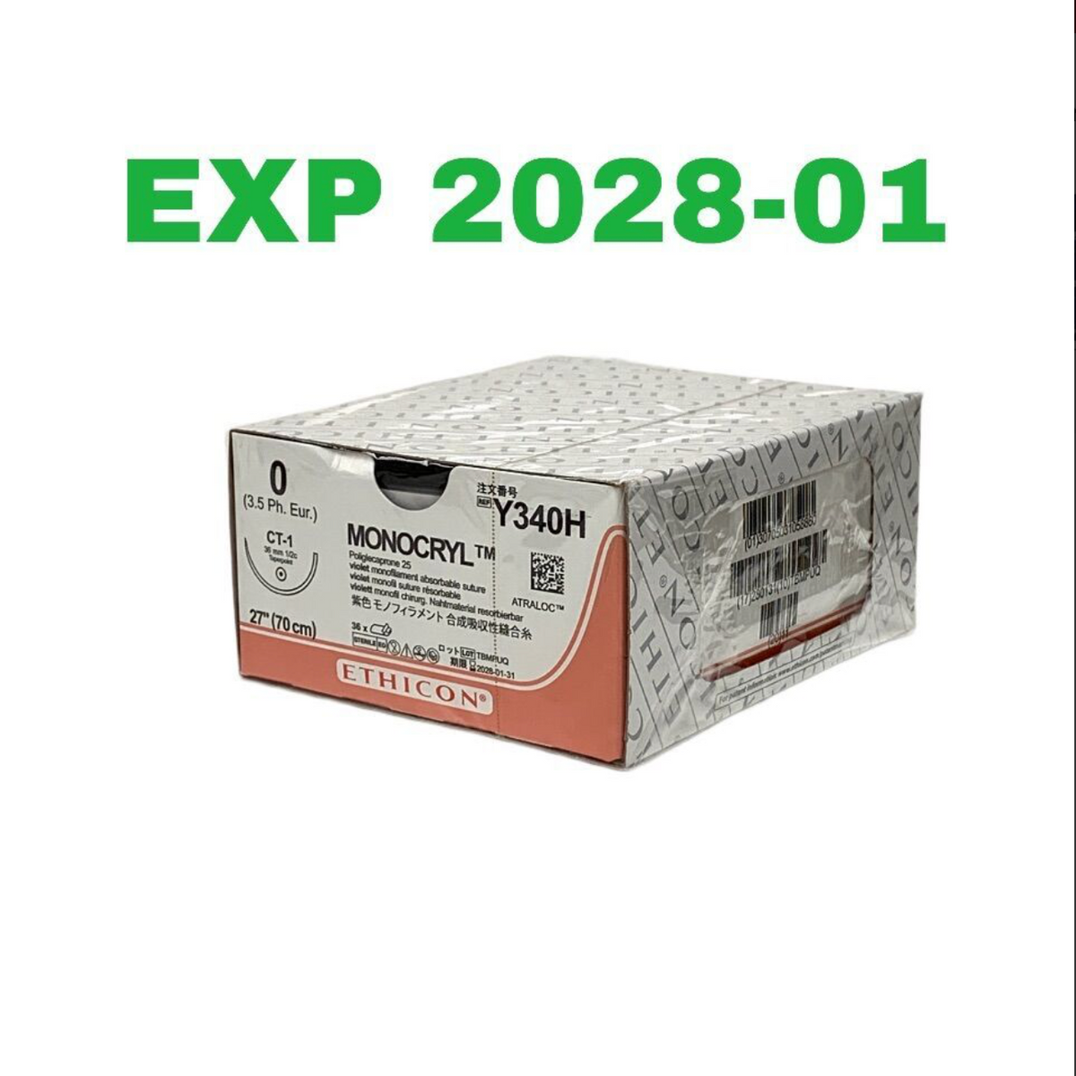 ETHICON Y340H MONOCRYL Poliglecaprone 25 violet monofilament absorbable suture EXP 2028 01