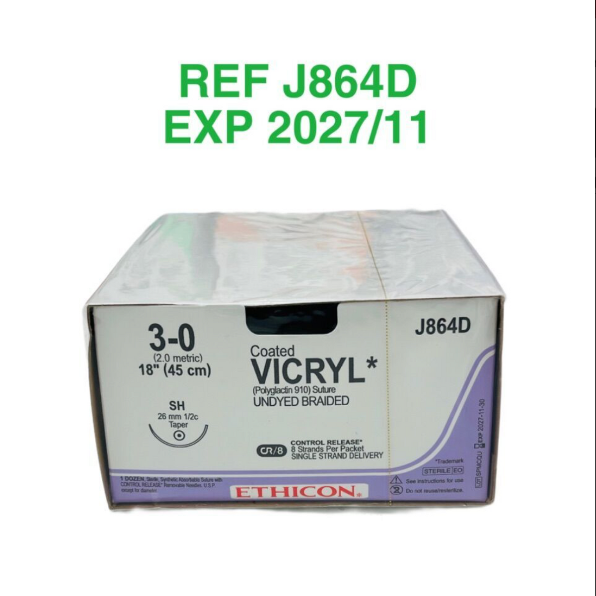 ETHICON J864D VICRYL UNDYED BRAIDED 3-0 (2.0 metric) 18" (45 cm) SH (12/BOX) EXP 2027 11
