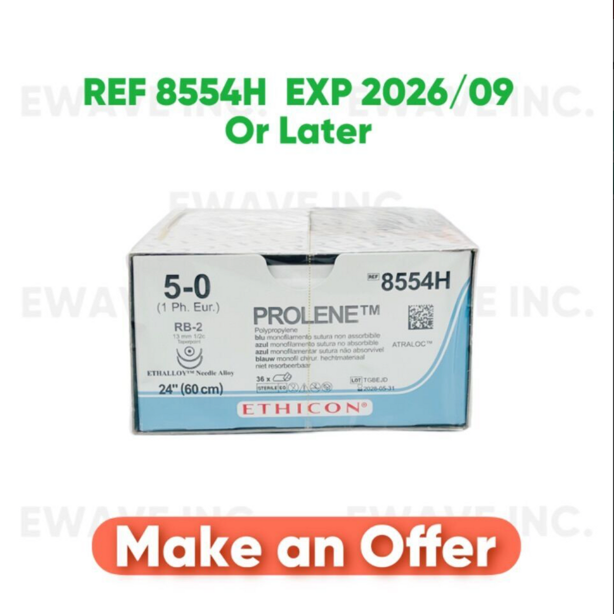 ETHICON 8554H PROLENE SUTURE 5-0 (1 Ph. Eur.) RB-2 (36/BOX) EXP 2026 09 Or Later