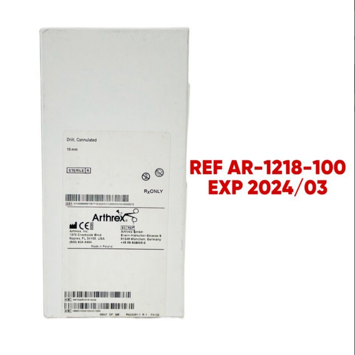 ARTHREX AR-1218-100 Drill Cannulated 10 mm EXP 2024 03