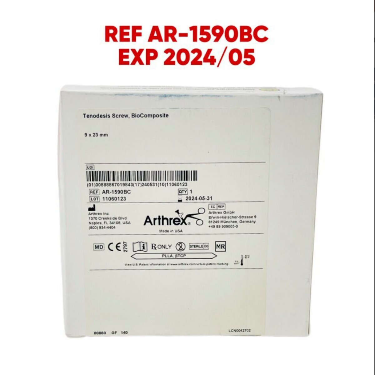 ARTHREX AR-1590BC Tenodesis Screw BioComposite 9 × 23 mm EXP 2024 05