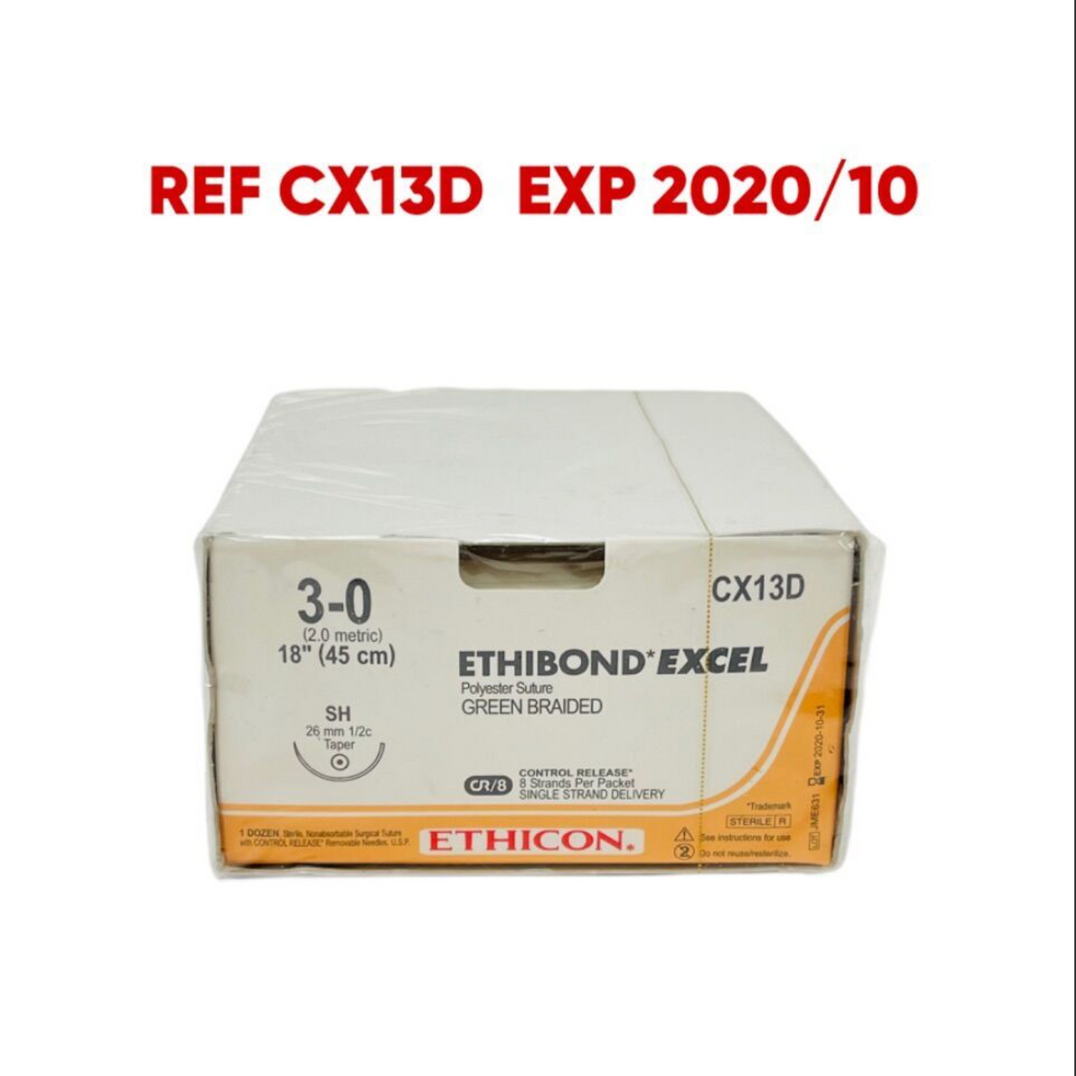 ETHICON CX13D ETHIBOND EXCEL Polyester Suture GREEN BRAIDED 3-0 18"(45CM) EXP 2020 10