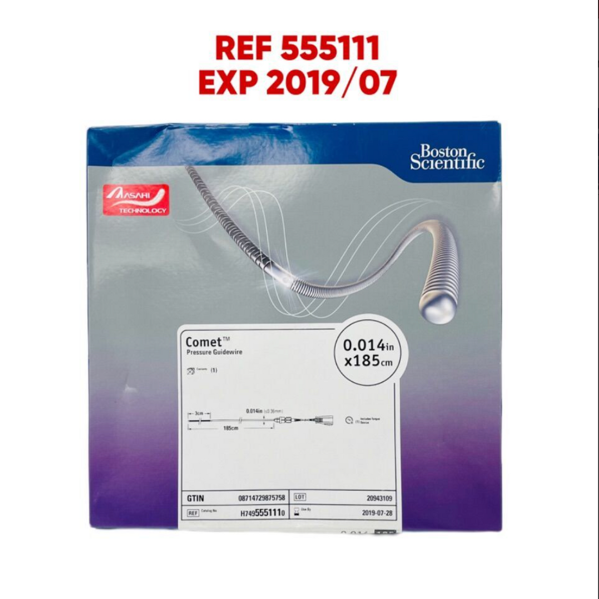 BOSTON SCIENTIFIC 555111 Comet Pressure Guidewire 0.014in x185 cm EXP 2019 07