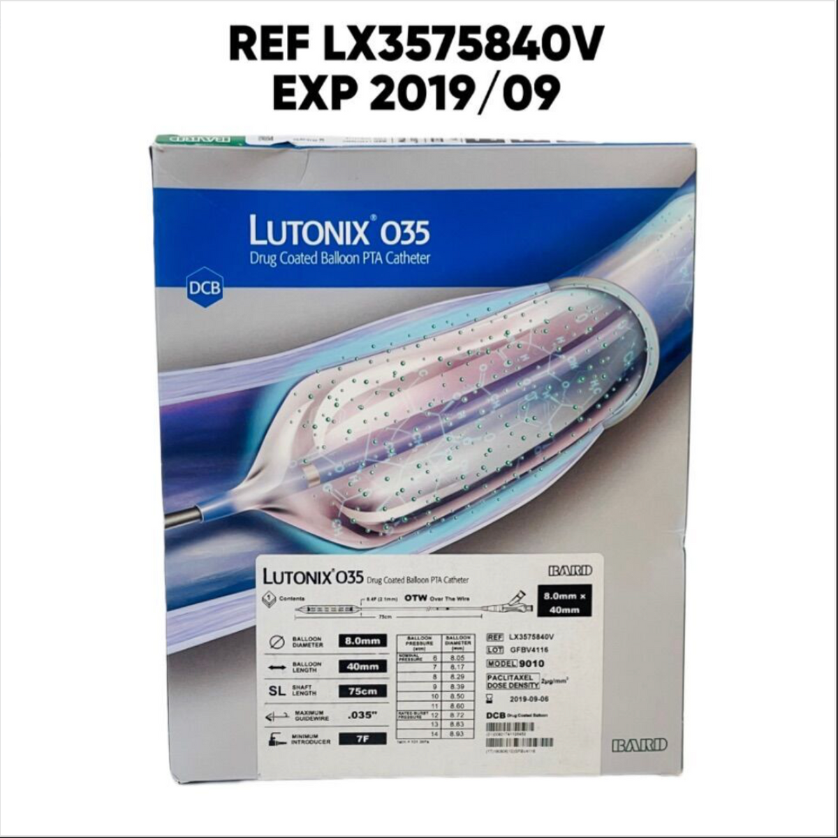 BARD LX357584OV LUTONIX 035 Drug Coated Ballon PTA Catheter Contents 6.4F (2.1mm) OTW Over The 7F EXP 2019 09