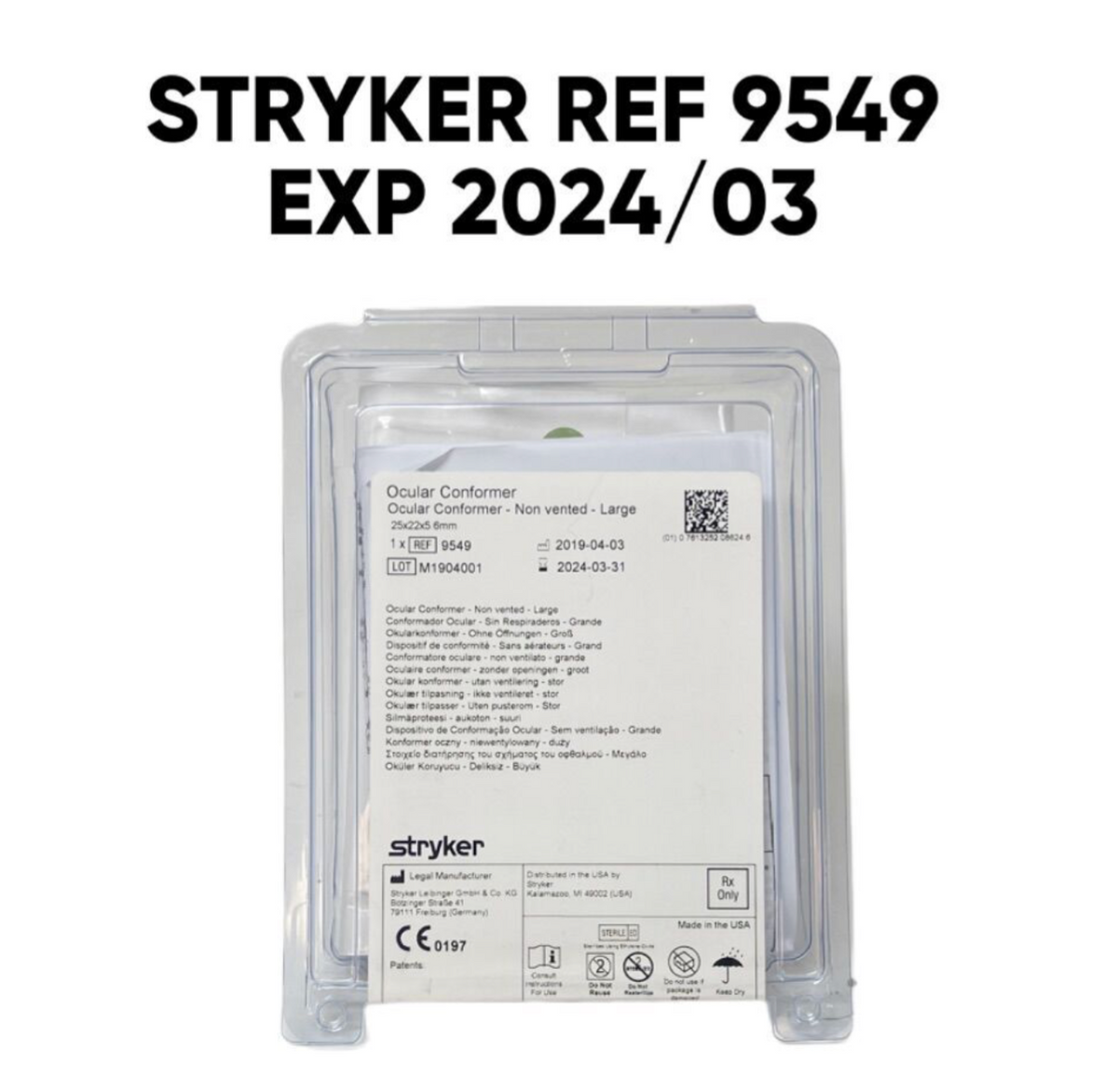 STRYKER 9549 Ocular Conformer Non vented Large 25 x 22 x 5.6mm EXP 2024 03