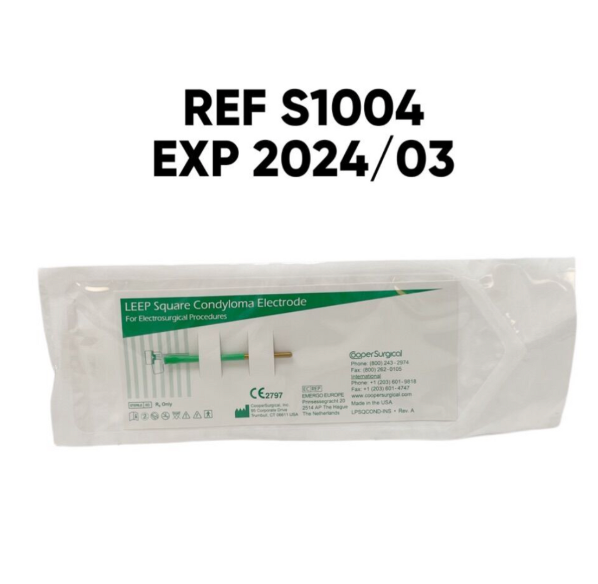 COOPER SURGICAL S1004 LEEP Square Condyloma Electrode For Electrosurgical Procedures 1CM X 0.4CM 5.5CM SHAFT 15° BEND EXP 2024 03