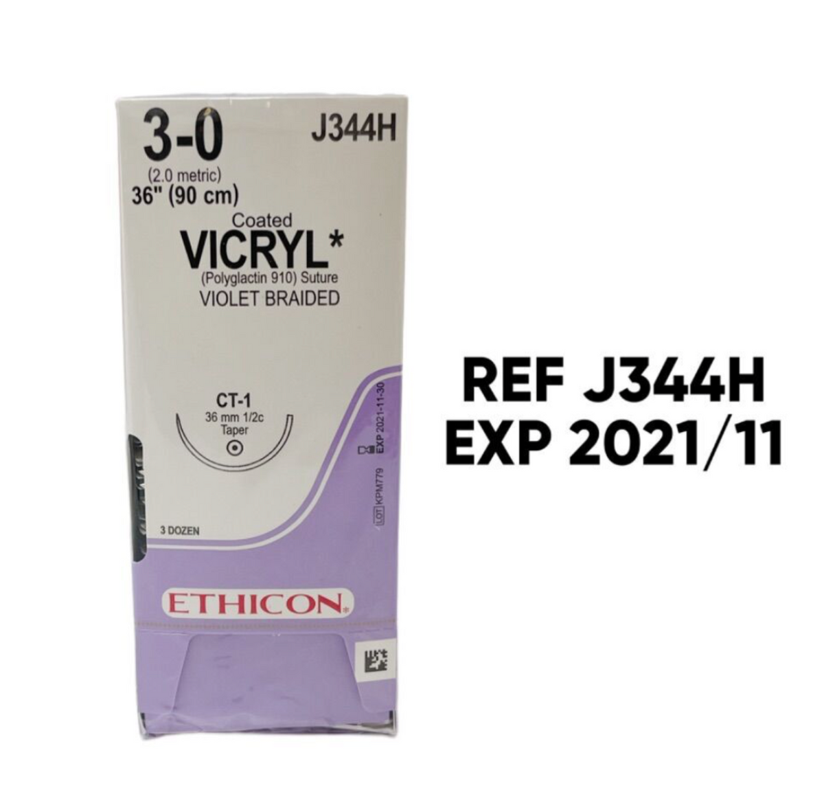 ETHICON J344H Coated VICRYL (Polyglactin 910) Suture 3-0 J344H (2.0 metric) 36