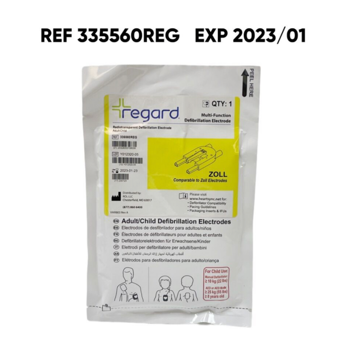 HEARTSYNC 335560REG Radiotransparent Defibrillation Electrode ADULT/CHILD Comparable to Zoll Electrodes EXP 2023 01