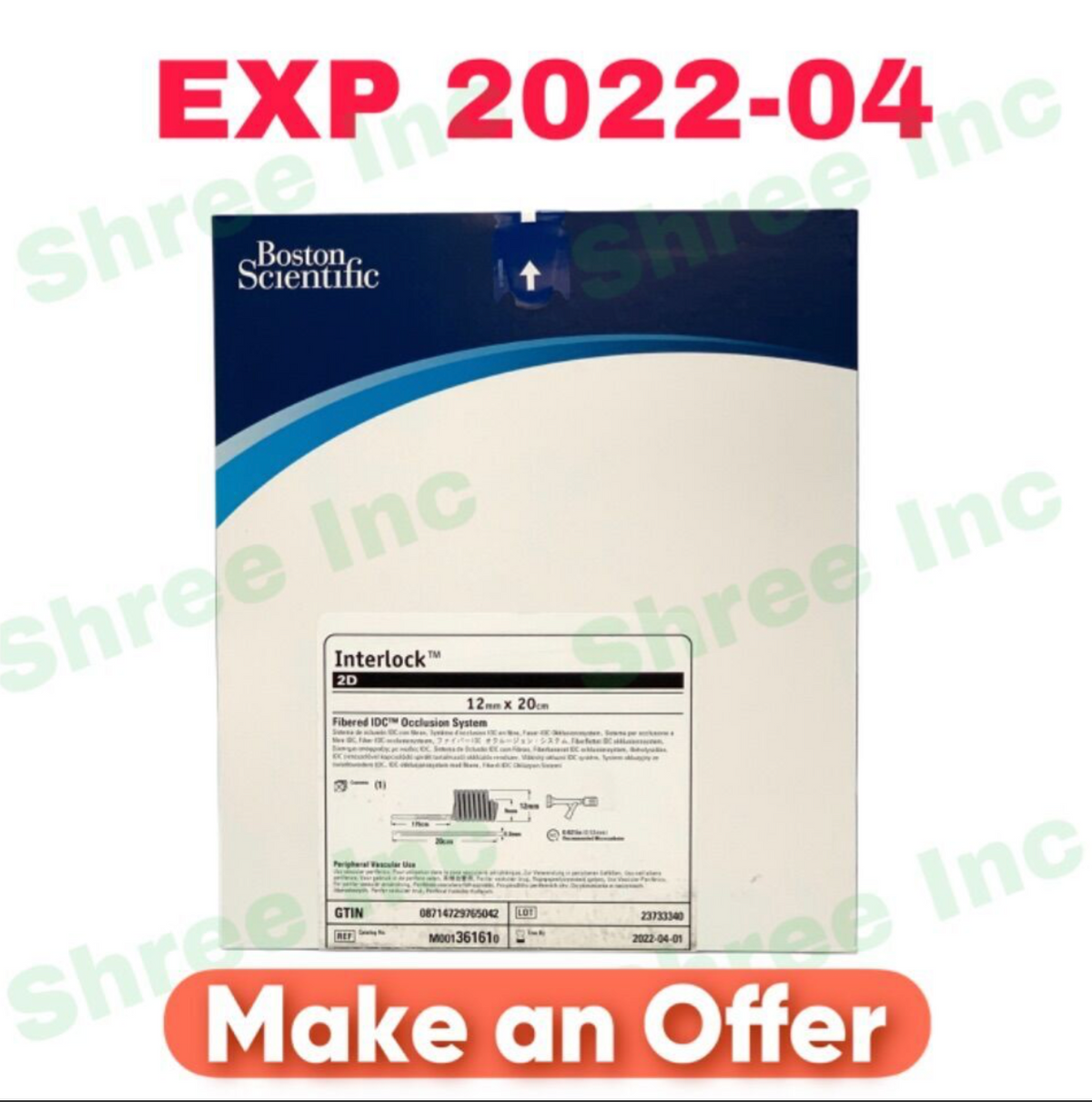 BOSTON SCIENTIFIC M001361610 Interlock 2D 12mm x 20cm Fibered IDC Occlusion System EXP 2022 04