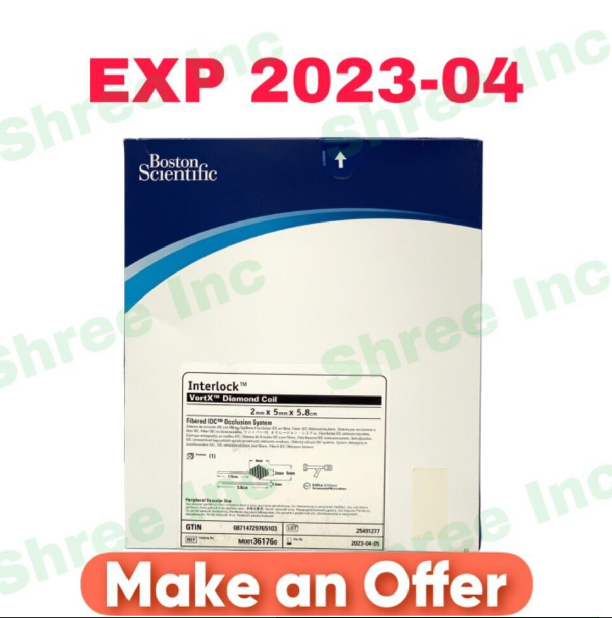 BOSTON SCIENTIFIC M001361760 Interlock VortX Diamond Coil 2mm x 5mm X 5.8cm Fibered IDC Occlusion System EXP 2023 04