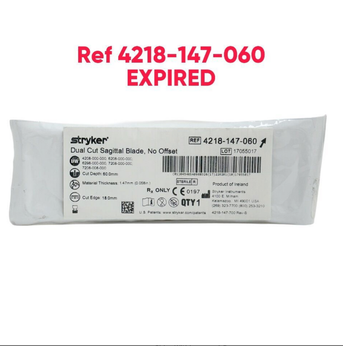STRYKER 4218-147-060 Dual Cut Sagittal Blade No Offset EXPIRED