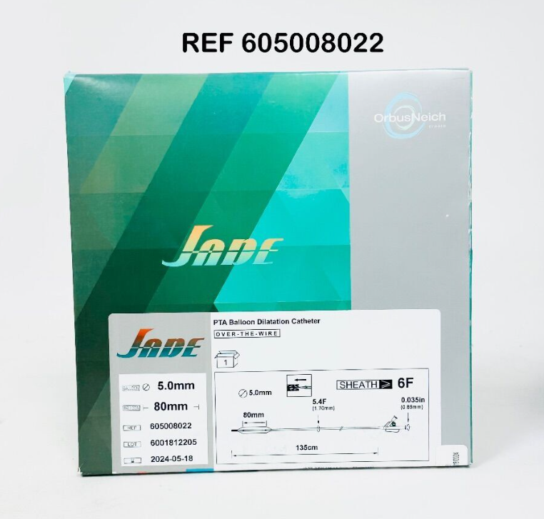 ORBUSNEICH MEDICAL 605008022 PTA Balloon Dilatation Catheter JADE OTW 5mm x 80mm  135cm  EXP 2024 05