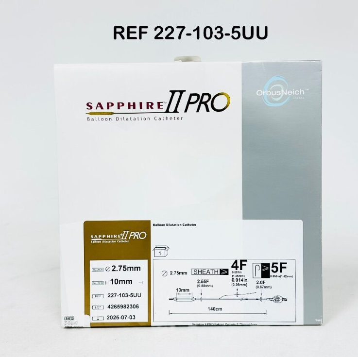 ORBUSNEICH MEDICAL 227-103-5UU SAPPHIRE II PRO Balloon Dilatation Catheter 2.75mm x 10mm  EXP 2025 07