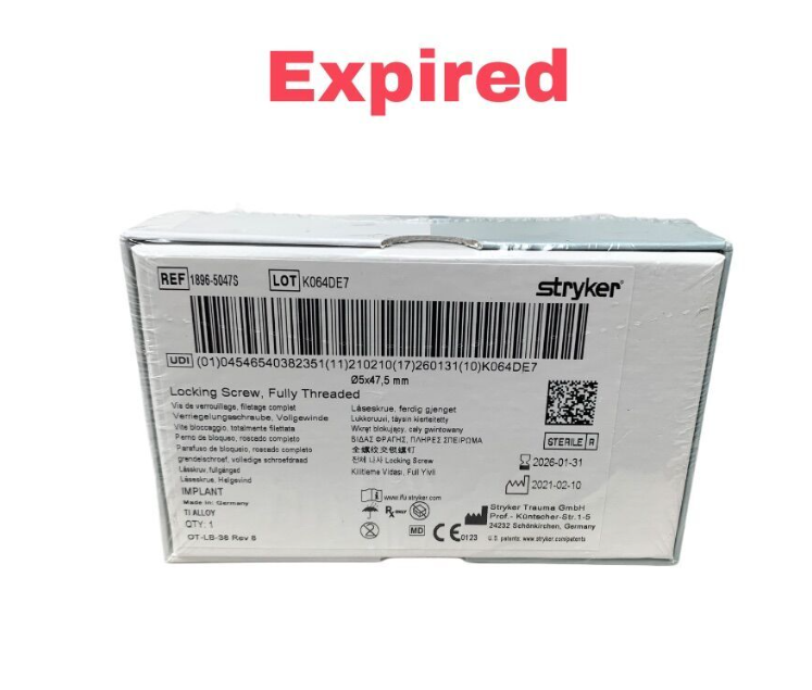 STRYKER 1896-5047S Locking Screw Fully Threaded Ø5x47.5mm TI Alloy Exp.2026 01