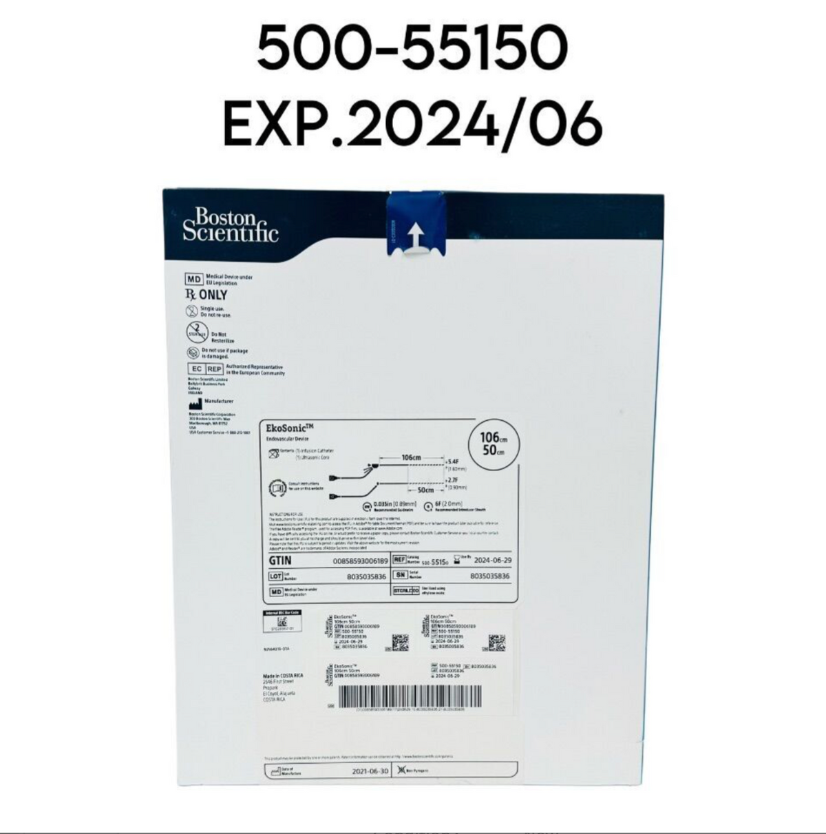 BOSTON SCIENTIFIC 500-55150 EkoSonic Endovascular Device (1) Infusion Catheter (1) Ultrasonic Core 106cm X 50cm EXP 2024 06