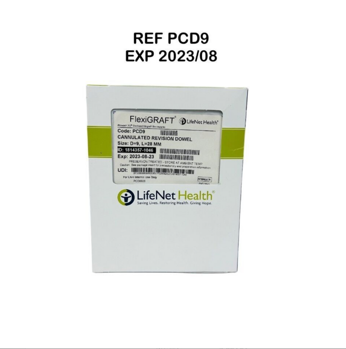 LIFENET HEALTH PCD9 CANNULATED REVISION DOWEL Size D 9 L 28 mm EXP 2023 08