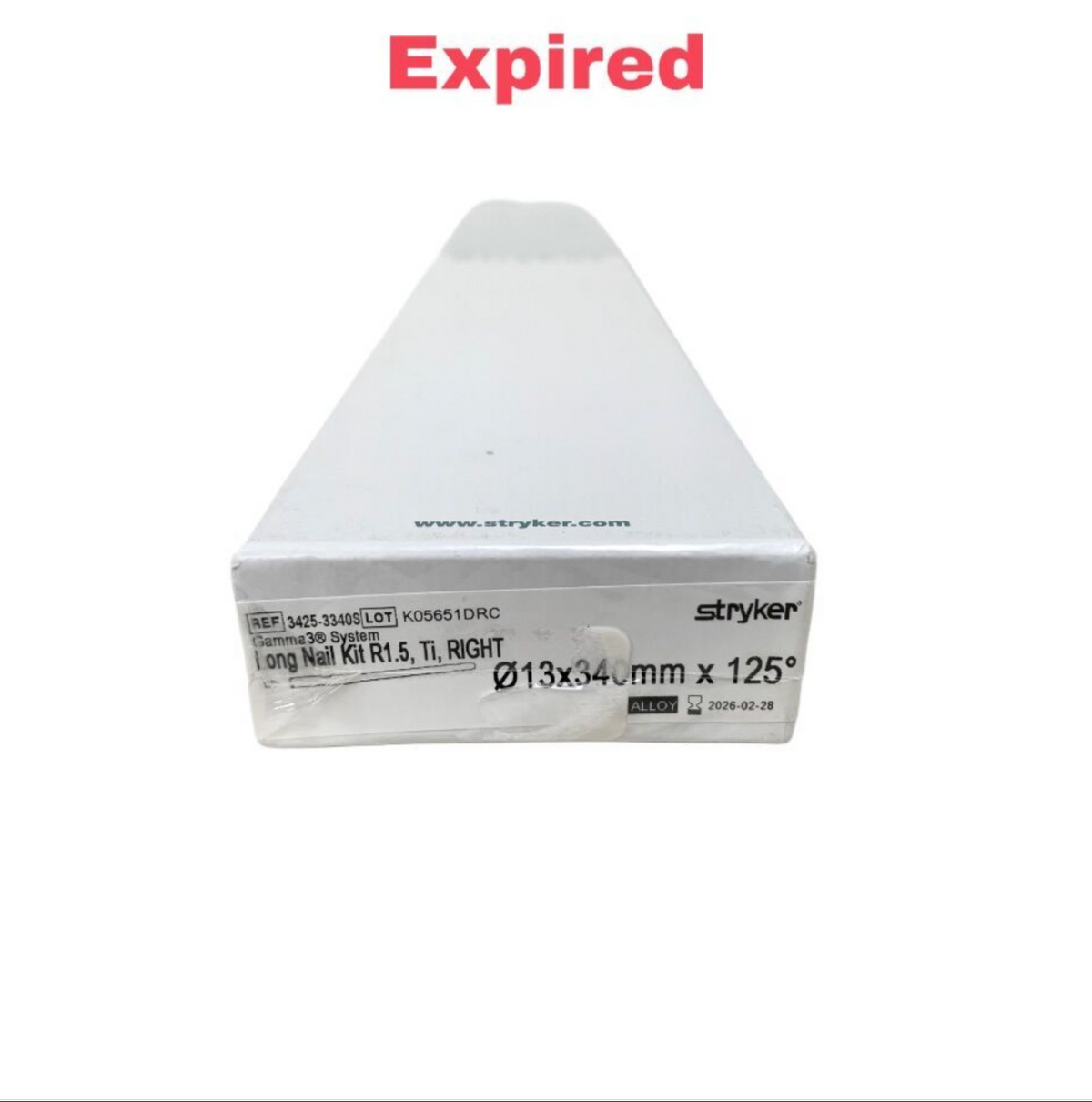 STRYKER 3425-3340S Gamma3 System Long Nail Kit R1.5 Titanium Right 13×340mm×125 Exp 2026 02