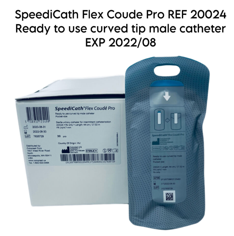 COLOPLAST 20024 SpeediCath Flex Code Pro Ready to use curved tip male catheter EXP 2022 08 30/BOX