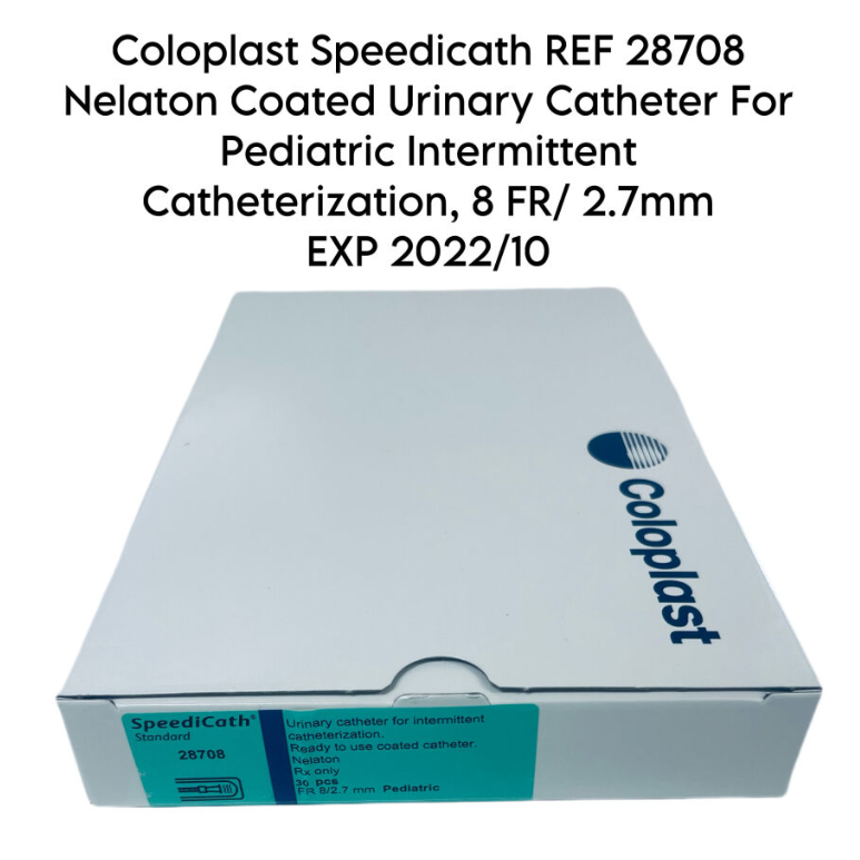 COLOPLAST 28708 Speedicath Standard Nelaton Coated Urinary Catheter For Pediatric Intermittent Catheterization 8 FR 2.7mm EXP 2022 10 30/BOX