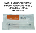 SMITH & NEPHEW 128039 Bayonet Point Guide Pin SST 1.3mm DIA Ã 140mm EXP 2027 04