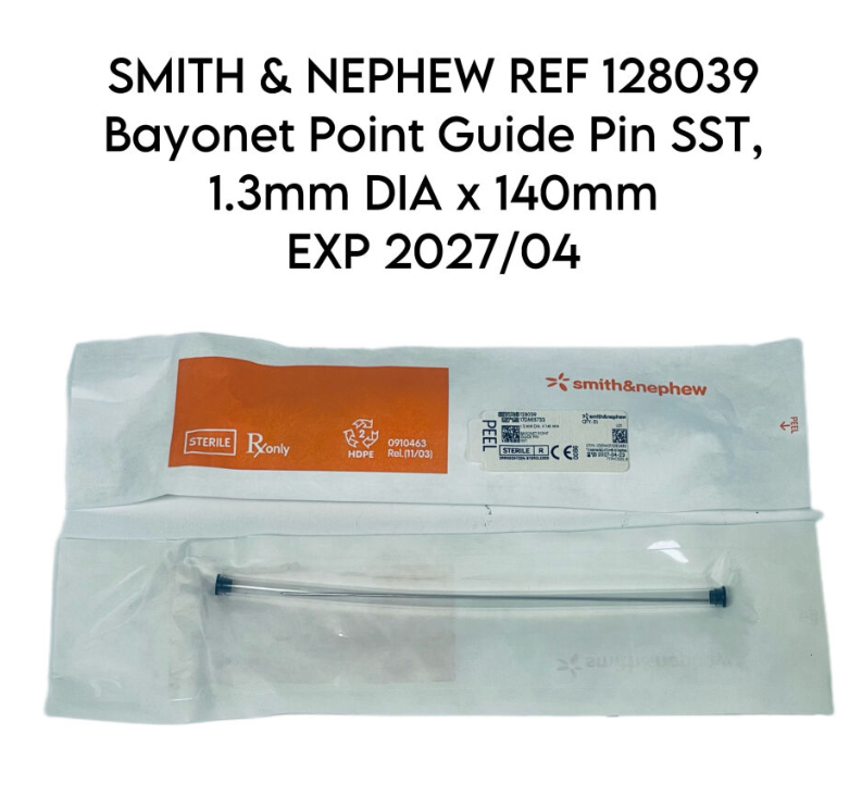 SMITH & NEPHEW 128039 Bayonet Point Guide Pin SST 1.3mm DIA Ã 140mm EXP 2027 04