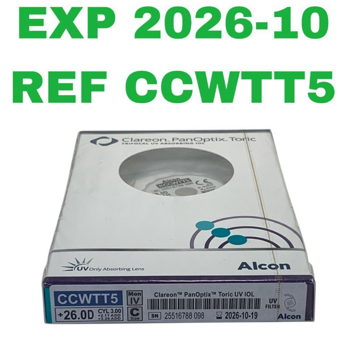 ALCON CCWTT5 Clareon PanOptix Toric Trifocal UV Absorbing IOL +26.0D CYL 3.00 EXP 2026 10