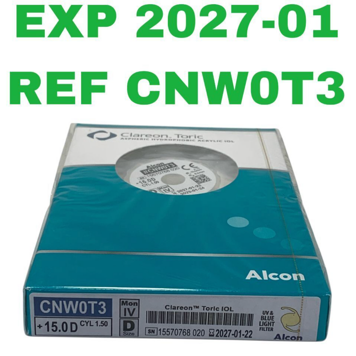 ALCON CNW0T3 Clareon Toric Aspheric Hydrophobic Acrylic IOL +15.0 D CYL 1.50 EXP 2027 01