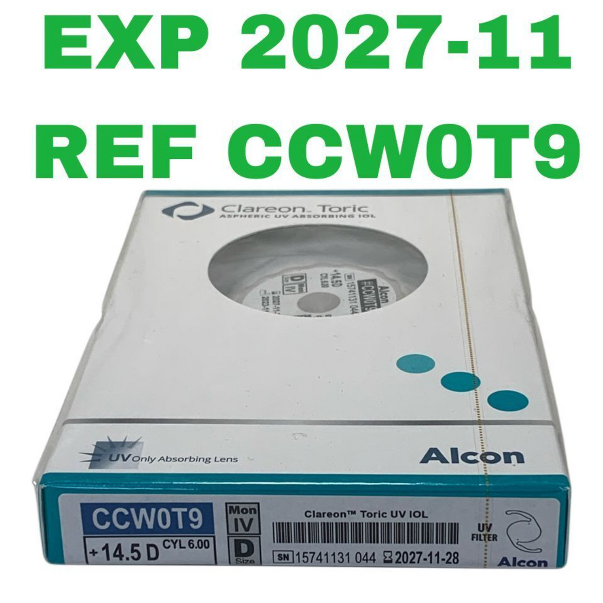 ALCON CCW0T9 Clareon Toric Aspheric UV Absorbing IOL +14.5 D CYL 6.00 EXP 2027 11