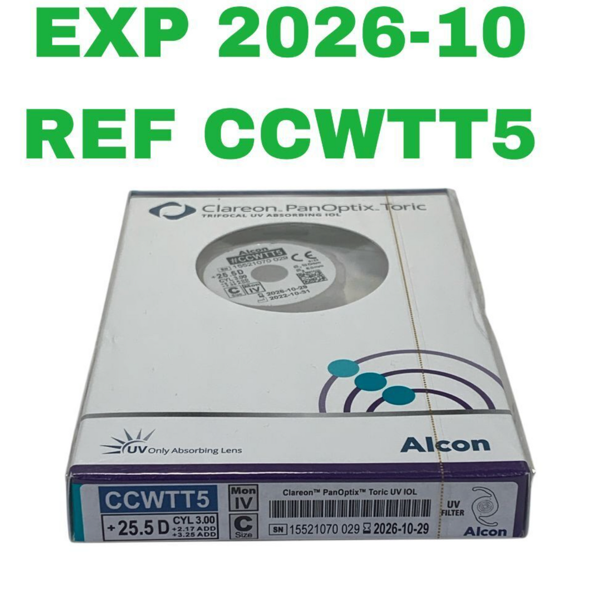 ALCON CCWTT5 Clareon PanOptix Toric Trifocal IOL +25.5 D CYL 3.00 Exp 2026 10