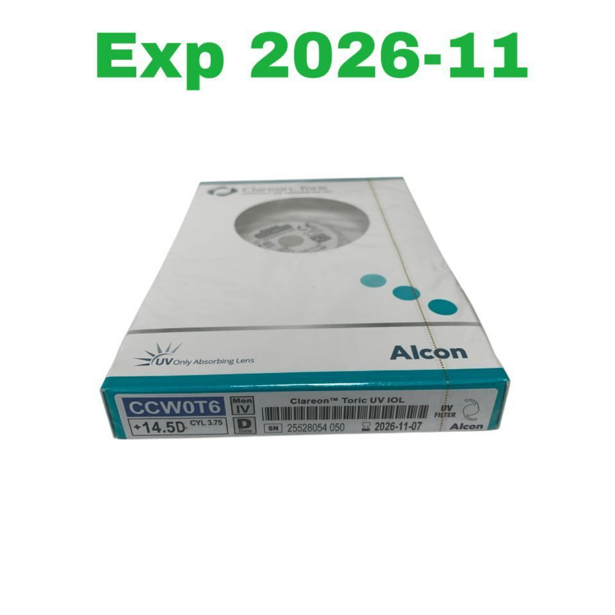 ALCON CCW0T6 Clareon Toric UV IOL Aspheric Intraocular Lens +14.5 D CYL 3.75 Exp2026 11