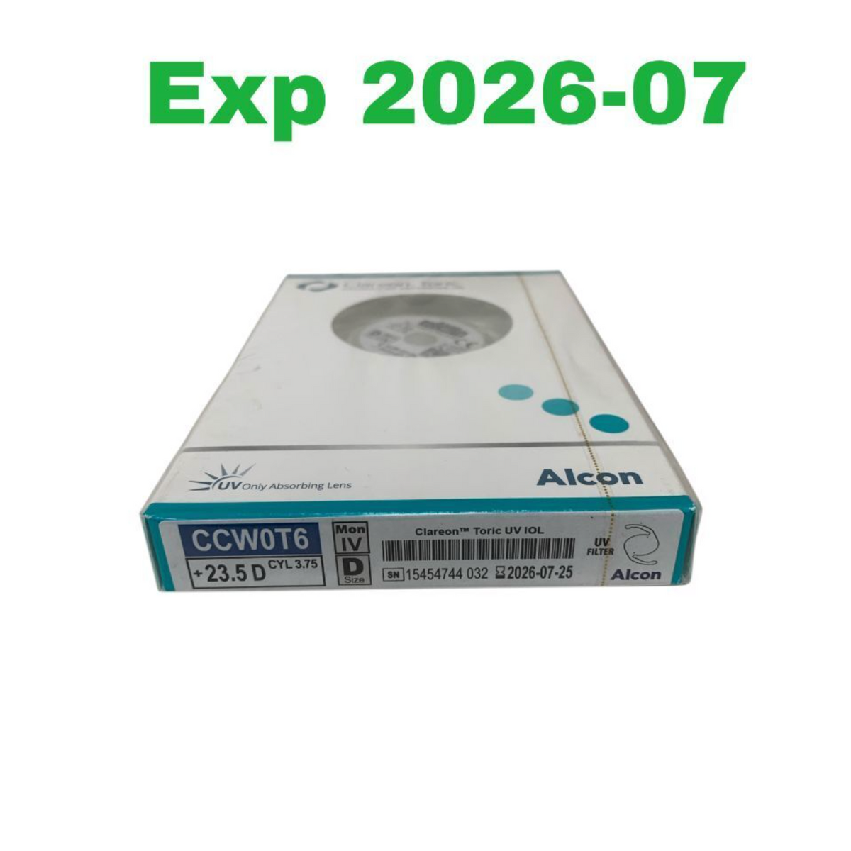 ALCON CCW0T6 Clareon Toric UV IOL Aspheric Intraocular Lens +23.5 D CYL 3.75 Exp 2026 07