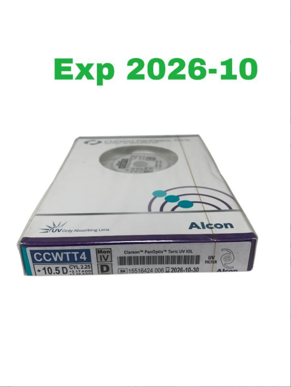 ALCON CCWTT4 Clareon PanOptix Toric UV Absorbing Intraocular Lens IOL +10.5 D CYL 2.25 Exp 2026 10