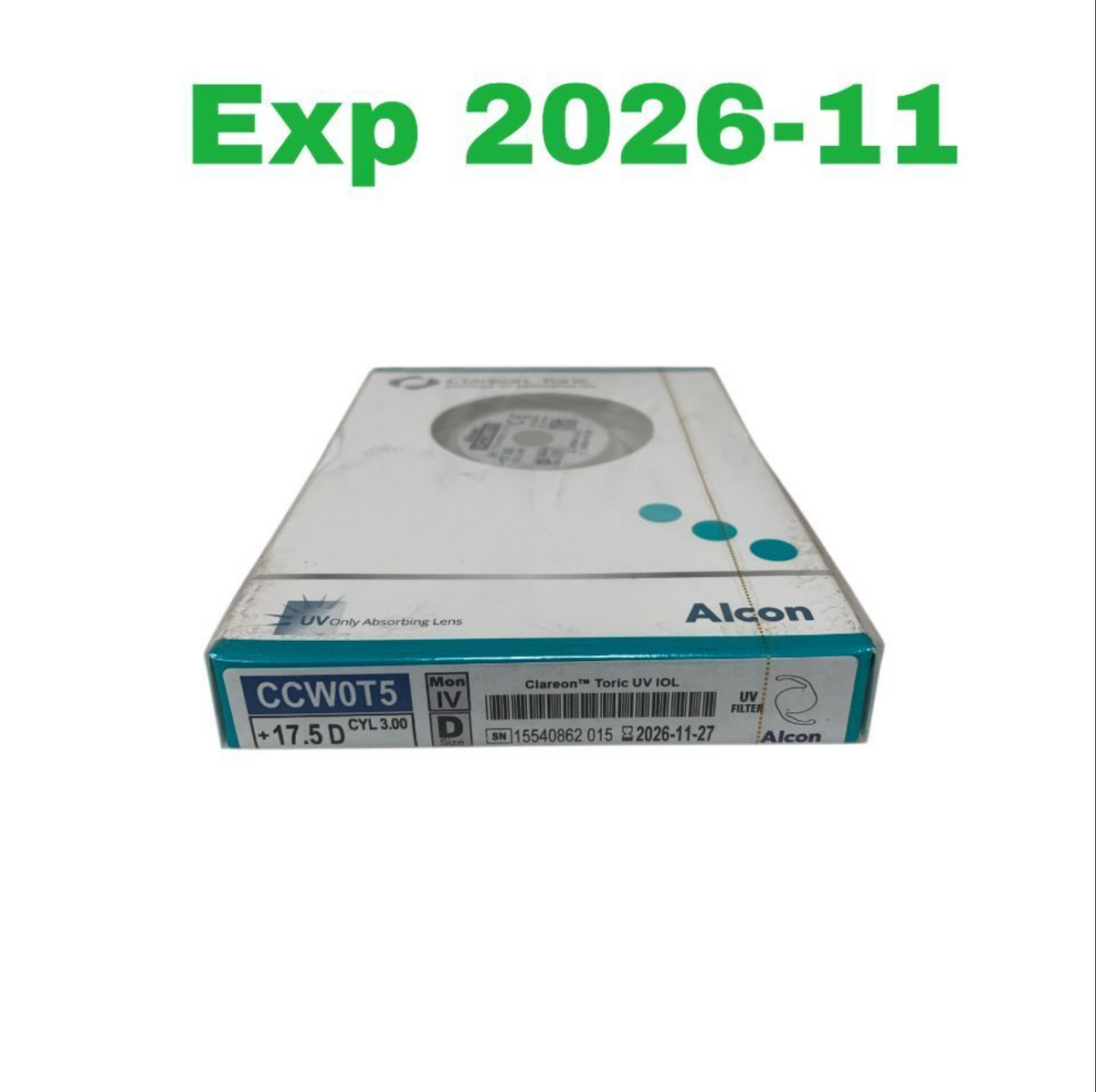 ALCON CCW0T5 Clareon Toric UV IOL +17.5 D CYL 3.00 Intraocular Lens Exp 2026 11
