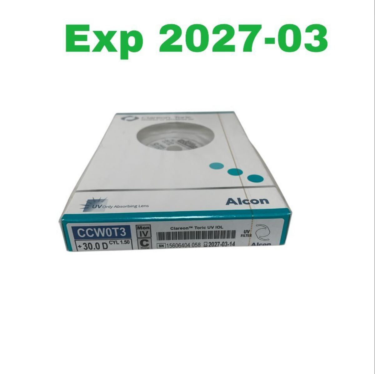 ALCON CCW0T3 Clareon Toric UV IOL +30.0 D CYL 1.50 Mon IV C Size Exp 2027 03